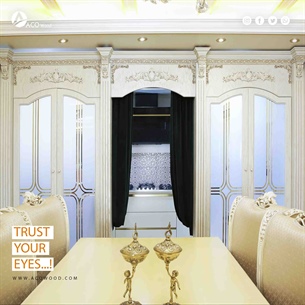 پروژه کابینت کلاسیک متریال روکش چوب سفید صفحه کورین