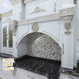 پروژه کابینت کلاسیک ممبران سفید صفحه مرمریت