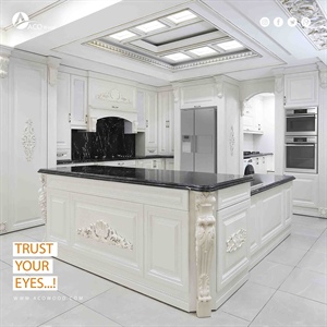 پروژه کابینت کلاسیک ممبران سفید صفحه سنگ طبیعی