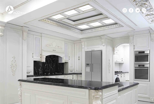 پروژه کابینت کلاسیک ممبران سفید صفحه سنگ طبیعی